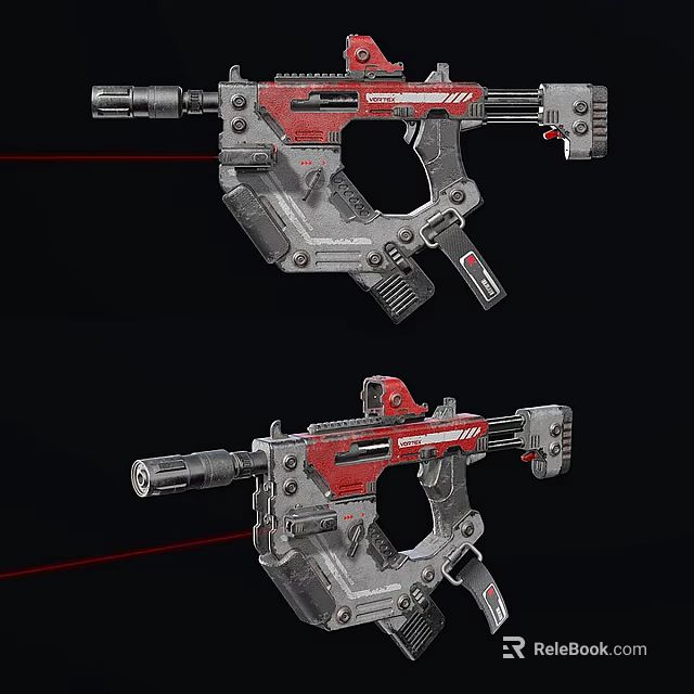 Two Modern Mechanical Weapons With Red And Gray Futuristic Design Details 3d model 