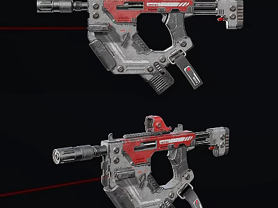 Two Modern Mechanical Weapons With Red And Gray Futuristic Design Details 3d model