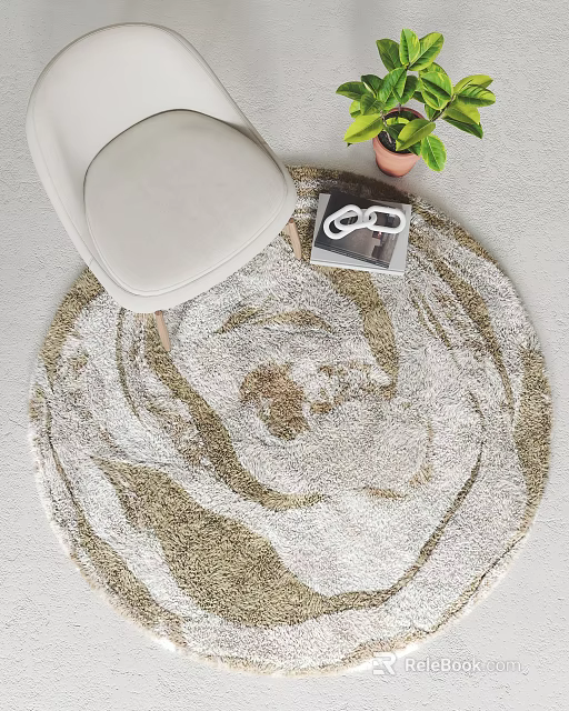 Light Gray Sectional Sofa with Round Gold Silver Wave Pattern Rug 3d model