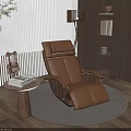 Comfortable Brown Recliner Chair In Modern Interior With Round Woven Rug Side Table And Lamp