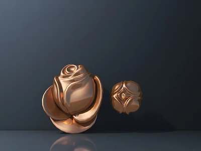 Copper Carved Flower Shaped Decorative Pieces With Smaller Ornament On Dark Background 3d model