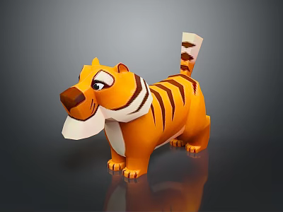 Cute 3D Cartoon Tiger Figure In Standing Pose With Orange Black Stripes And White Belly 3d model