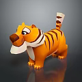 Cute 3D Cartoon Tiger Figure In Standing Pose With Orange Black Stripes And White Belly