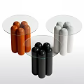 Modern Coffee Table with Black and Orange Cylindrical Supports and Glass Top