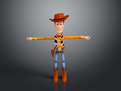 3D Cowboy Character Model Wearing Brown Hat Plaid Shirt Blue Jeans And Brown Boots 3d model
