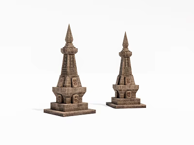 Traditional Stone Tower Models with Spire Tops and Layered Structure on Square Bases 3d model