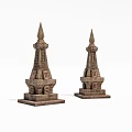 Traditional Stone Tower Models with Spire Tops and Layered Structure on Square Bases