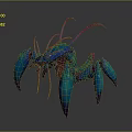 Blue 3D Sci Fi Creature Character With Purple Antennae And Mechanical Limbs 3d model