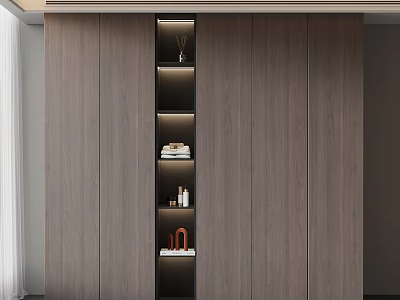 Modern Wooden Wardrobe With Built in LED Lit Open Shelves And Storage For Towels Decor 3d model