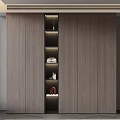 Modern Wooden Wardrobe With Built in LED Lit Open Shelves And Storage For Towels Decor