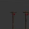 Two Ancient Weapons Made Of Rusted Iron Nails With Red Decorations On Top