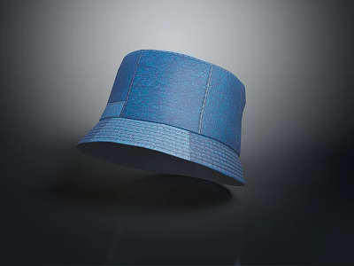 Blue Denim Flat Top Bucket Hat Stylish Casual Everyday Fashion Wear 3d model
