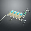 Industrial System With Blue Components Piping Framework And Valves