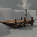 Wooden Bridge Platform With Wooden Planks And Post Supports And Human Figure