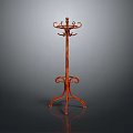 Elegant Wooden Coat Rack With Curved Structure Three Legged Base And Multiple Hooks 3d model