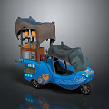 Blue Mobile Food Tricycle With Canopy Orange Lights Decorative Patterns And FOOD Sign