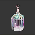 White Birdcage With Delicate Openwork Structure And Hexagonal Base On Reflective Surface