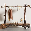 Natural Branch Clothes Rack With Hanging Clothes Hat And Wooden Base Slippers Vase