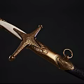 Antique Decorative Sword With Golden Engraved Patterns Lion Head Hilt And Black Scabbard