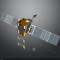Orbital Satellite With Orange Body And Blue Solar Panels For Space Exploration