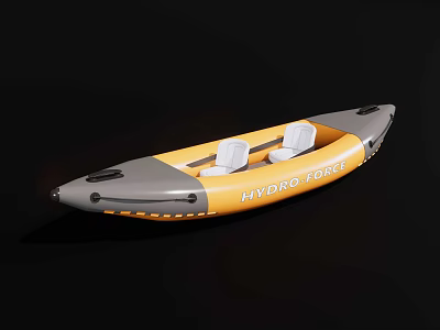 Halong Troy Inflatable Kayak With Yellow Gray Design And Two White Seats 3d model