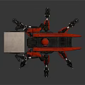 Red Mechanical Spider Robot Carrying Wooden Crate With Mechanical Legs