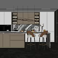 Elegant Modern Kitchen Interior With Marble Island Cabinets And Bar Stools