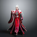 Ancient Chinese Character In Red Black Robe With White Long Hair And Ornate Details