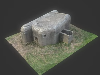 Concrete Bunker Structure In Grass Field With Rough Surface And Small Openings 3d model