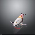 White Whale With Red Stripes And Intricate Design Details On Reflective Surface