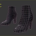 Black Leather Ankle Boots With Block Heels And Sleek Zipper Design 3d model