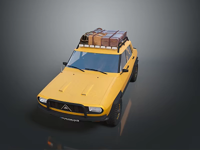 Yellow Car With Luggage On Roof For Travel And Road Trips 3d model
