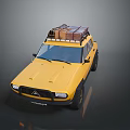 Yellow Car With Luggage On Roof For Travel And Road Trips