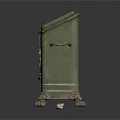 Green Metal Trash Can With Lid Decorative Emblem And Wheeled Base