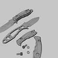 3D Rendered Tactical Knives With Black Orange Handles Red Parts And Metal Screws