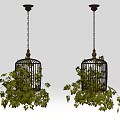 Hanging Birdcage Basket Plants with Lush Green Vines and Trailing Leaves