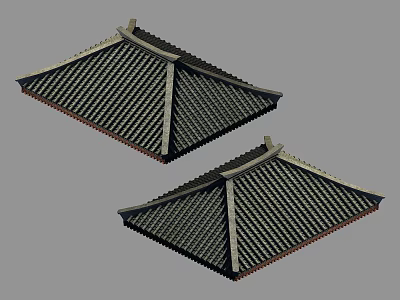 Chinese Architectural Roof Components With Patterned Tiles And Decorative Ridges 3d model