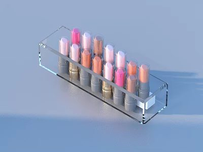 Cosmetic Lipsticks In Various Colors Neatly Arranged In Transparent Acrylic Holder 3d model