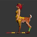 Game Movie Character With Pink Hair Antler Headdress Gold Red Ornate Outfit And Decorative Staff