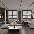 Modern Living Dining Area Interior Design With Sofa Coffee Table And Island Bar Stools
