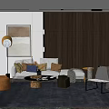 Modern Sofa And Coffee Table Set With Throw Pillows Side Table And Area Rug 3d model