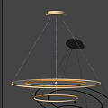 Modern Contemporary Pendant Light Design With Gold Metal Frame And Transparent Circular Rings