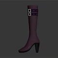 Purple Knee High Boots with Straps and Square Buckles Mid Heel Design