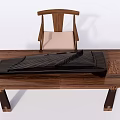 Traditional Black Chinese Zither On Wooden Table With Wooden Chair Light Cushion