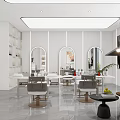 Bright Modern Beauty Hair Salon Interior With Comfortable Chairs Mirrors Product Shelves And Green Plants