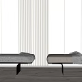 Modern Gray Ottoman Design With Striped Wall And Wooden Floor In Minimalist Room