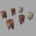 Natural Wooden Tree Stump Stools With Rustic Texture And Various Sizes 3d model