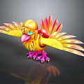 Colorful Cartoon Bird With Yellow Orange Feathers Helmet Blue Eyes And Pink Claws