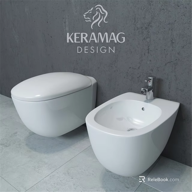 Keramag Design Modern White Wall Mounted Toilet With Gray Wall Background 3d model 