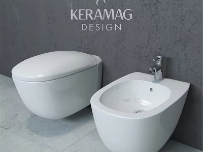 Keramag Design Modern White Wall Mounted Toilet With Gray Wall Background 3d model